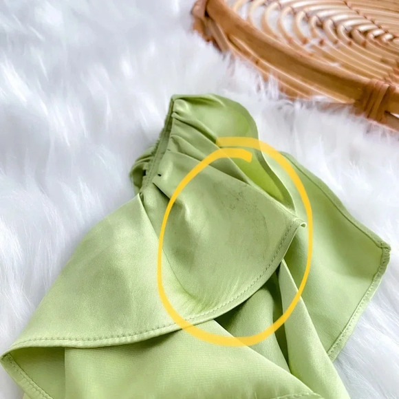 NWOT Cinq a Sept Petunya Ruffle Silk Midi Dress Prickly Pear Green V-neck Satin - Picture 9 of 14